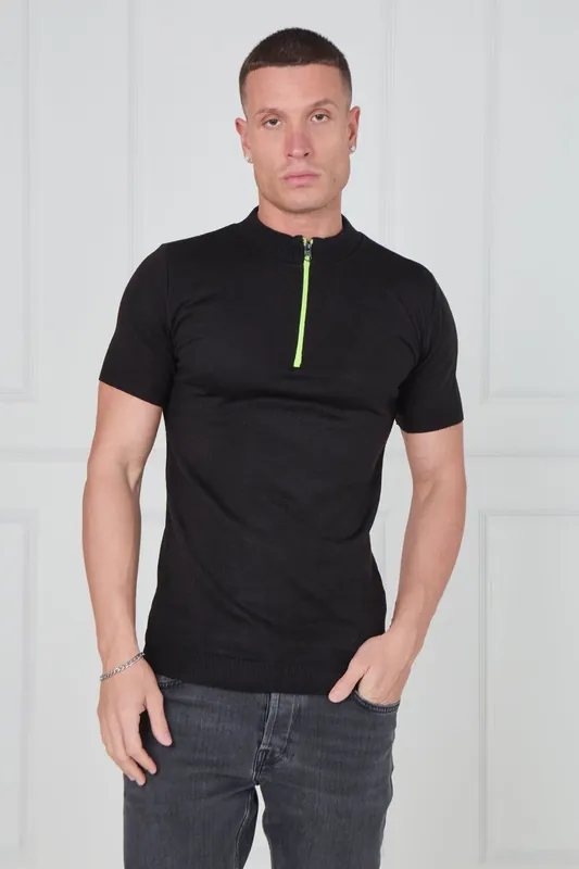 Half Zip Soft Knit Top – Black - ELAINA FASHION