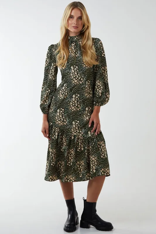 High Neck Tie Back Midi Dress - Blue Vanilla