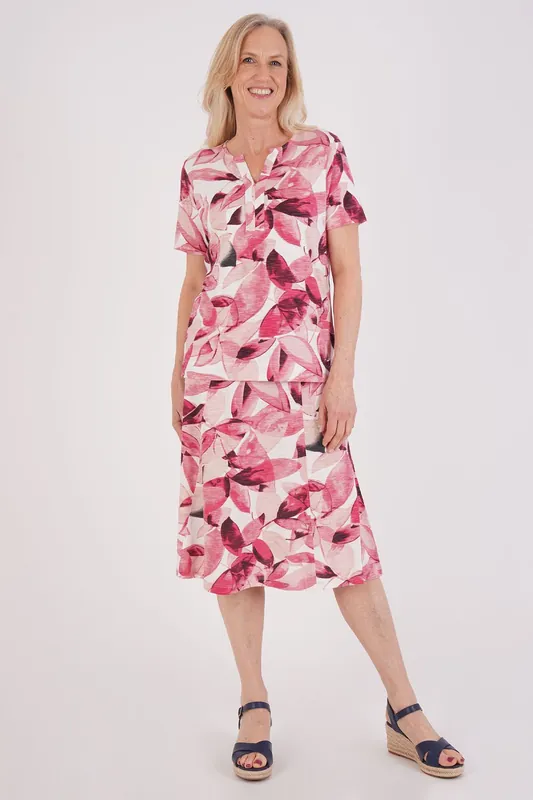 Summer Scattered Leaf Print Skirt- Short