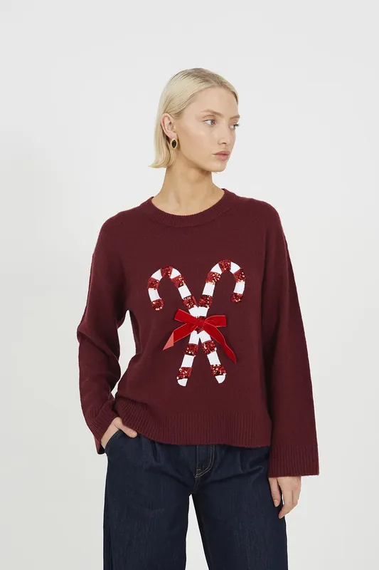 Crew Neck Sequin Graphic Christmas Jumper - Brave Soul