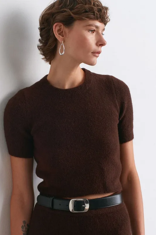 Women’s Ribbed Crew Neck Short-sleeve Sweater