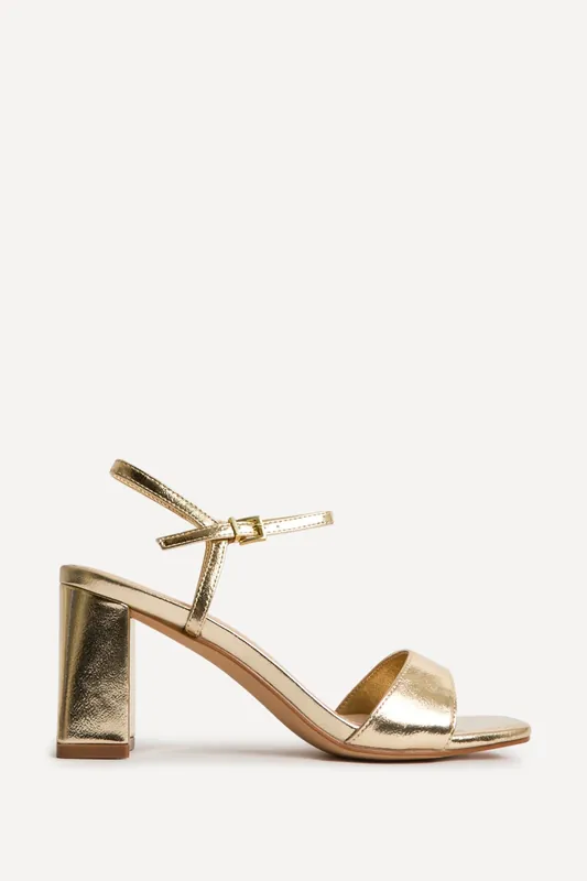 Reveal Gold Faux Leather Block Heeled Sandals - Linzi