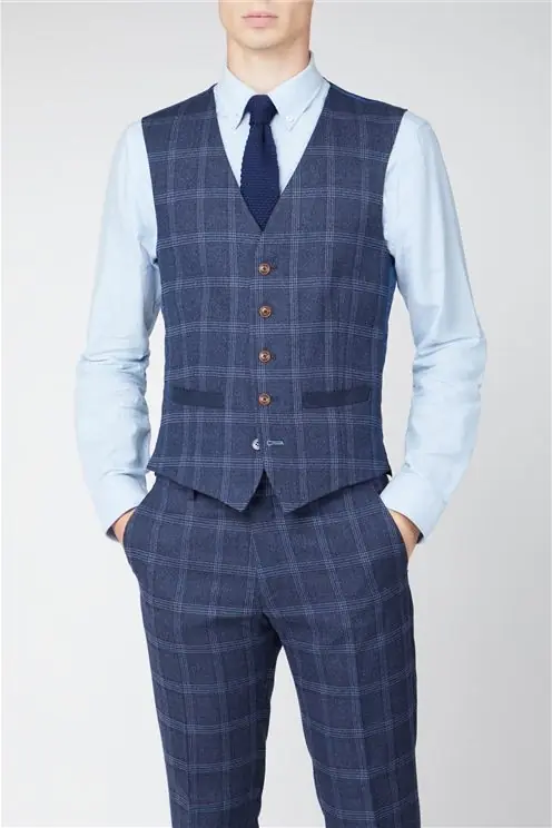 Hart Navy Tweed With Check Waistcoat - Antique Rogue