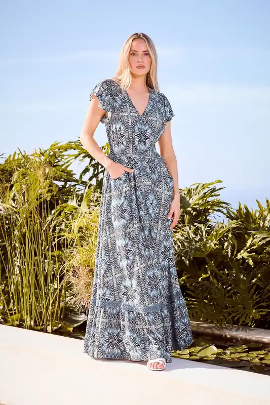 Tall Tile Print Button Maxi Dress - Long Tall Sally