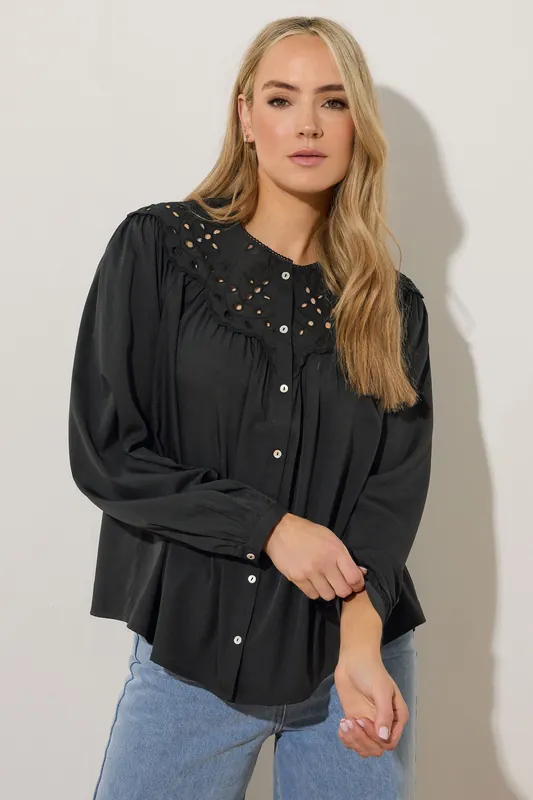Tall Broderie Bib Blouse - Long Tall Sally