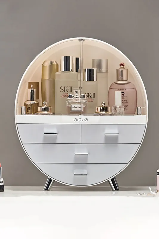 40CM High Round Transparent Cosmetic Display Box With 4 Drawers Storage Box - SHEONLY
