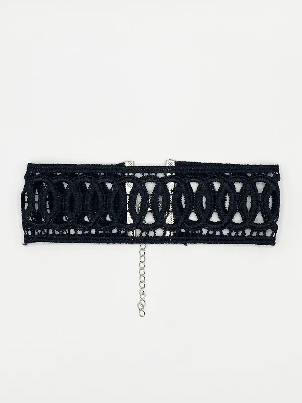 Black Wide Corded Effect Circular Detail Choker Necklace - SVNX