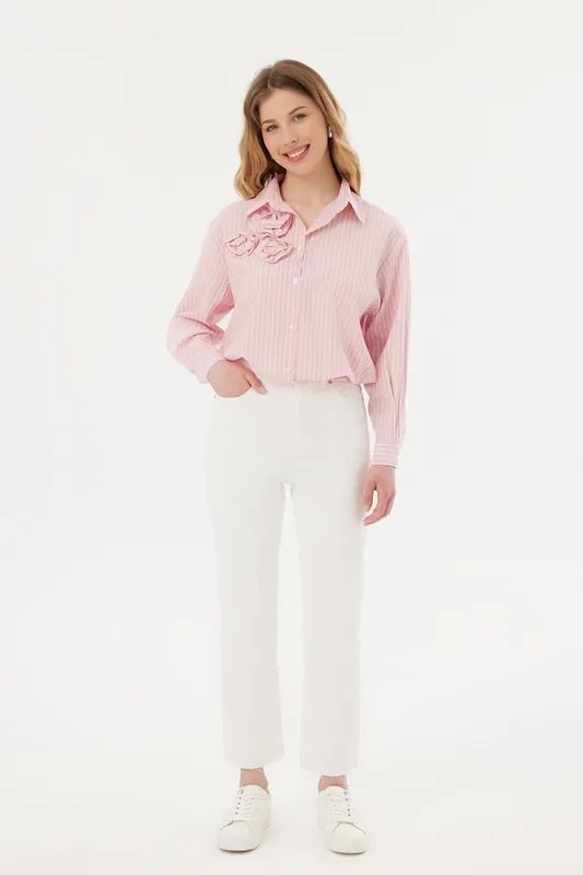 Striped Long Sleeve Shirt with a Rose Detail - Hiccup