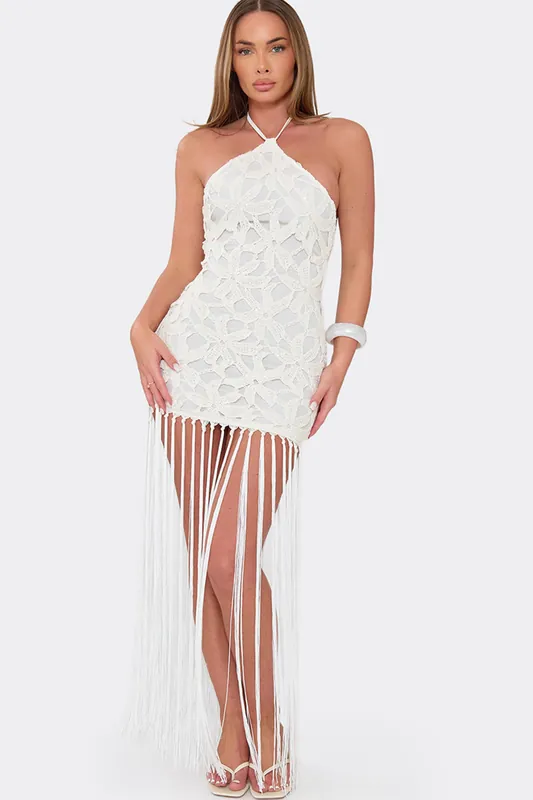Sleeveless Tasseled Floral Mini Dress - EGO