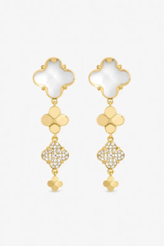 Gold Polished and Crystal Clover Earrings - Jon Richard