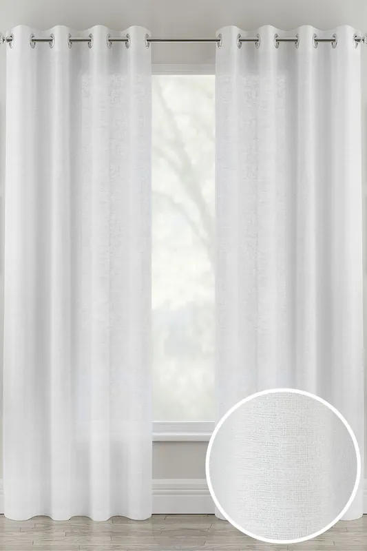 Linen Look Sheer Voile Panel Pair with Eyelet Header - Ideal for Living Rooms & Bedrooms