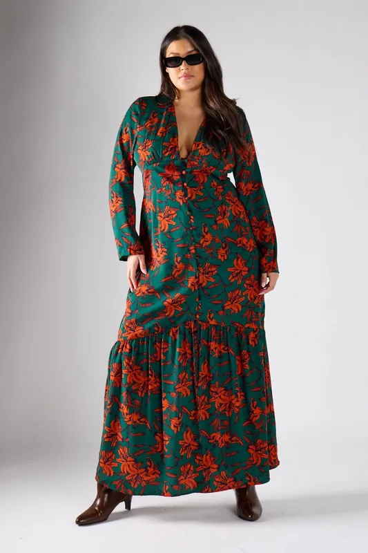 Floral Print Long-Sleeve Maxi Dress