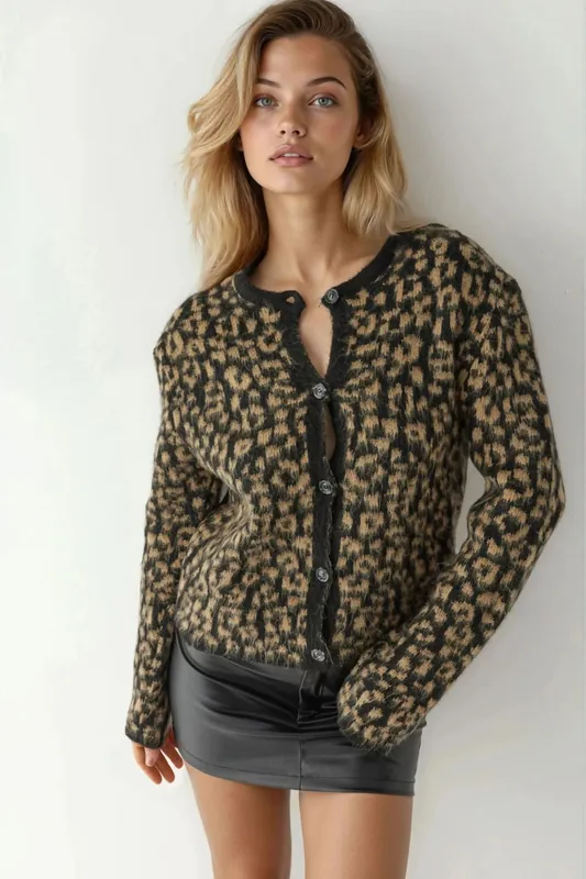 Relaxed Fit Leopard Print Knitted Cardigan - Hiccup