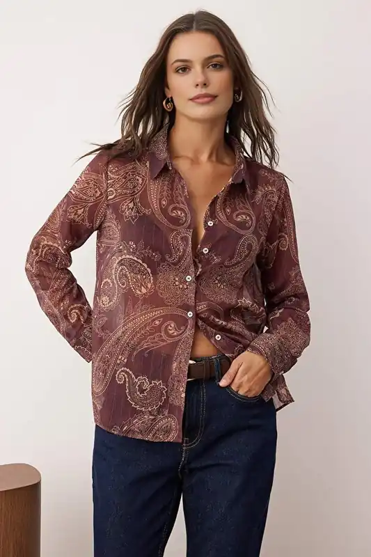 Paisley Print Unlined Chiffon Shirt - WOVCOR