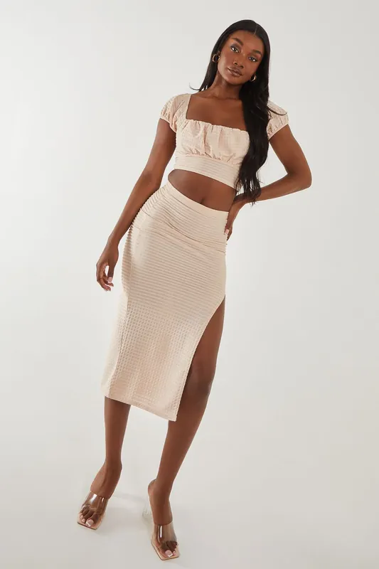 Textured Jersey Puff Sleeve Top - Pink Vanilla