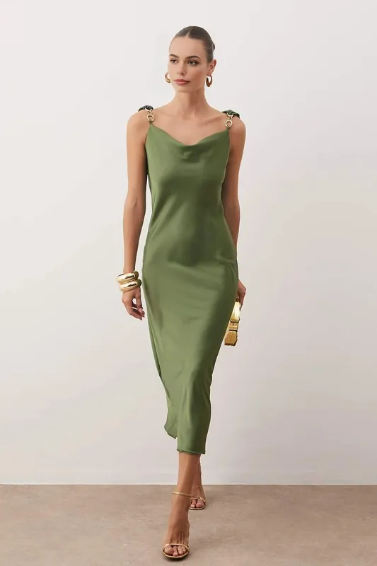 One-Shoulder Ring Detail Midi Dress