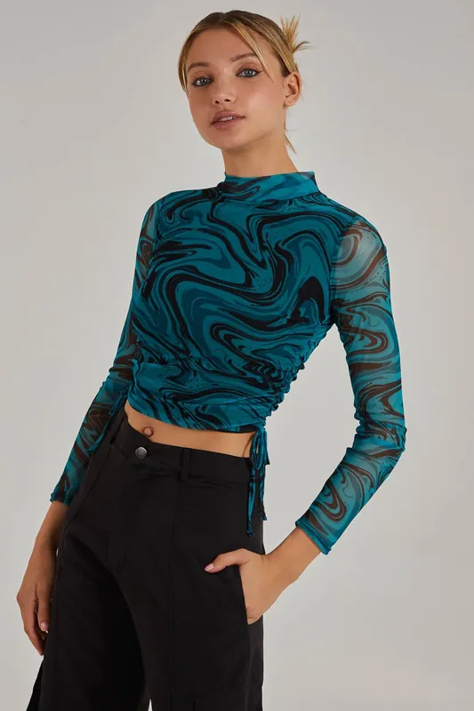 Marble Print Long Sleeve Top - Pink Vanilla