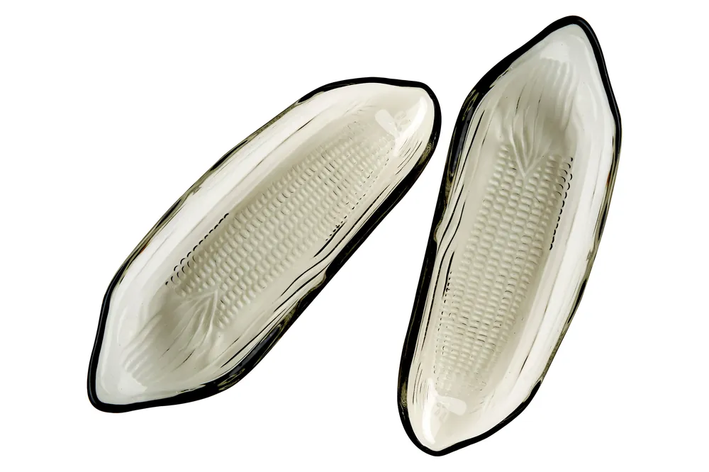 Stylish Set Of Two Corn On The Cob Grey Coloured Glass Dishes, Practical Dishes, Chip Resistant Dishes - Orsina