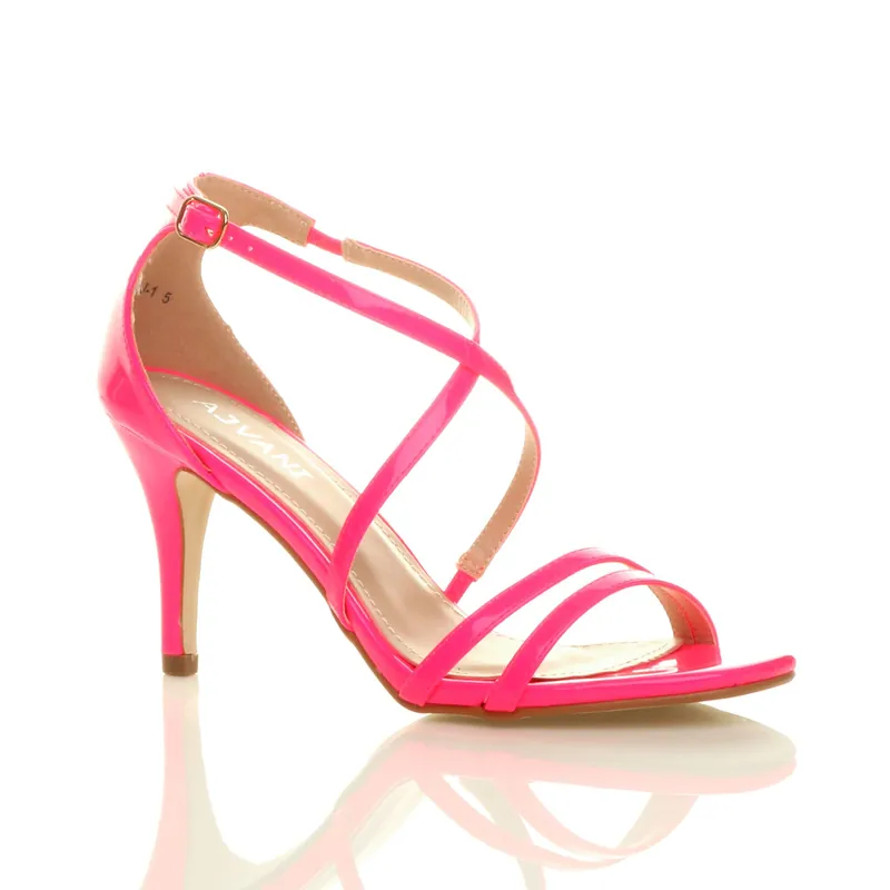 Crossed Straps Buckle High Heeled Sandals - AJVANI