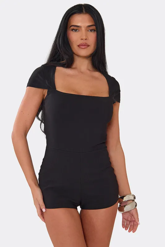 Tailored Short Sleeve Square Neck Playsuit - EGO