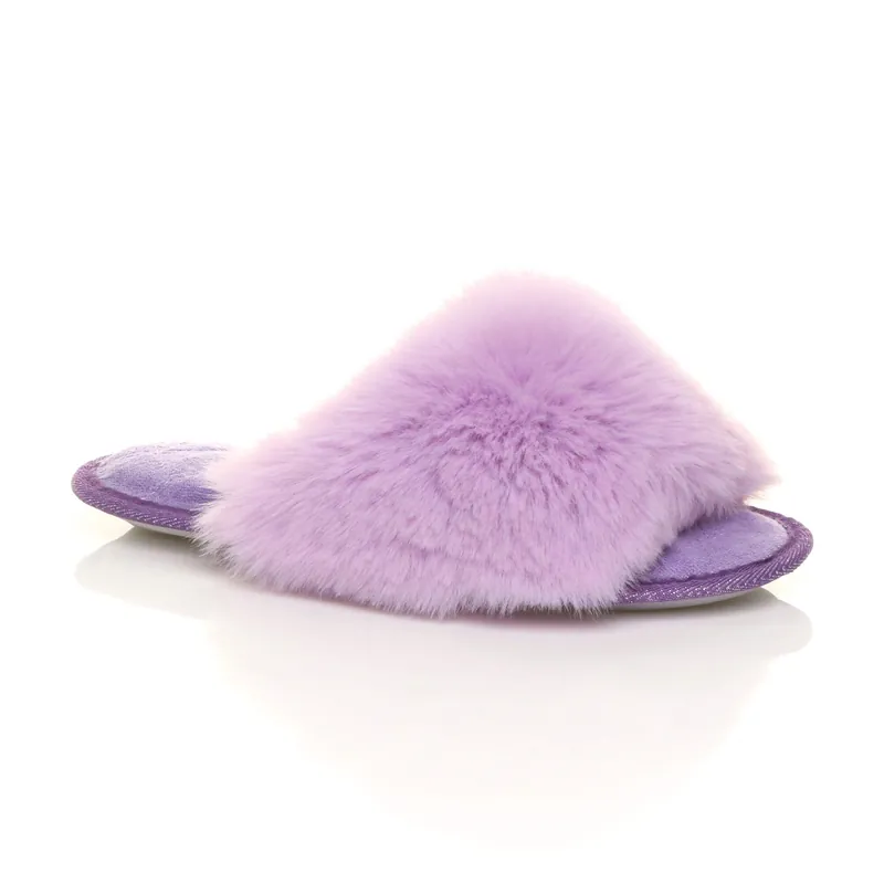 Flat Heel Fluffy Peep Toe Slippers - AJVANI
