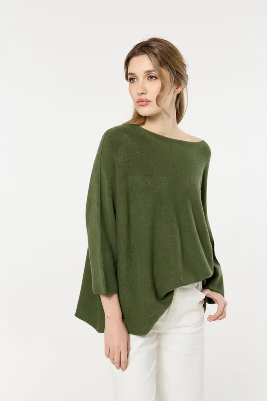 Khaki Off Shoulder Relaxed Knit Jumper - Liquorish