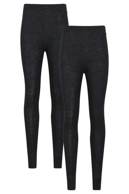 Pack of 2 Warm and Cosy Elastic Waistband Merino Wool Baselayer Pants - Mountain Warehouse