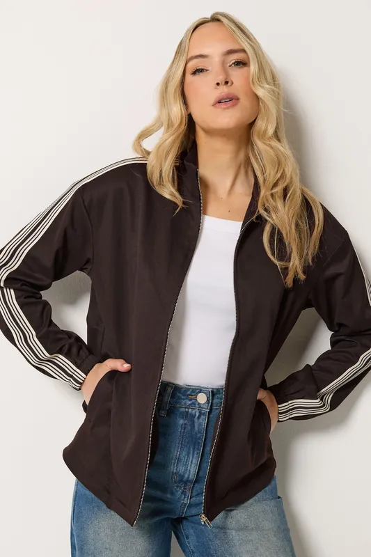 Tall Stripe Cotton Funnel Neck Jacket - Long Tall Sally