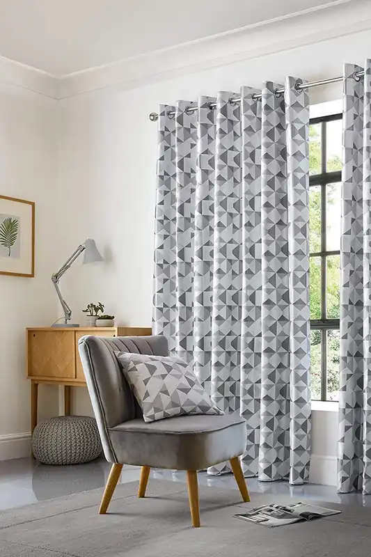 Skandi Geometric Jacquard Fully Lined Eyelet Curtains - Alan Symonds