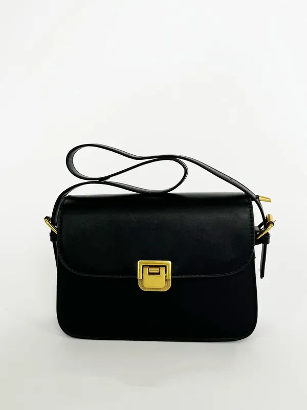 Black Shoulder Bag with Gold Clasp Fastening - SVNX