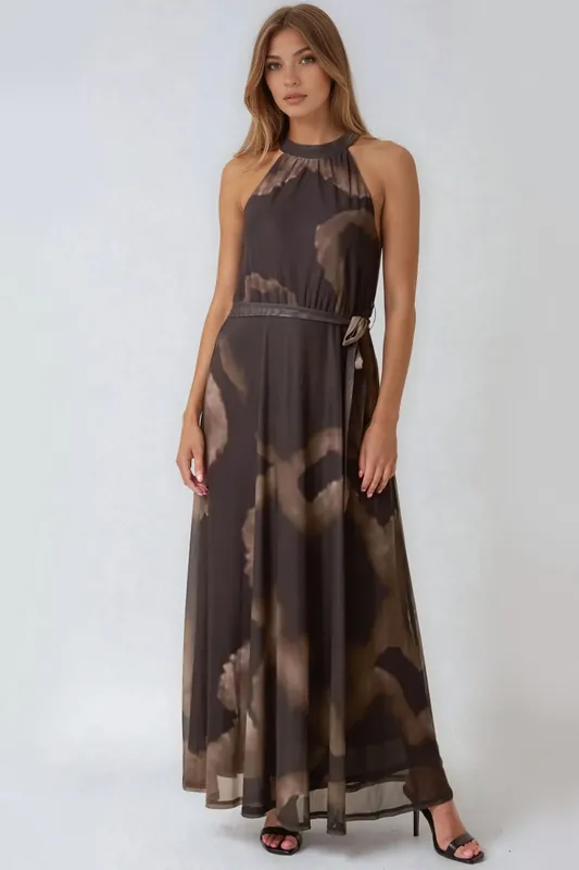 Halterneck Belted Maxi Dress - Aftershock London