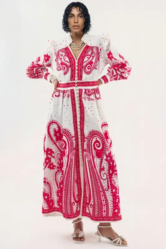 V-Neck Paisley Maxi Dress with Slit