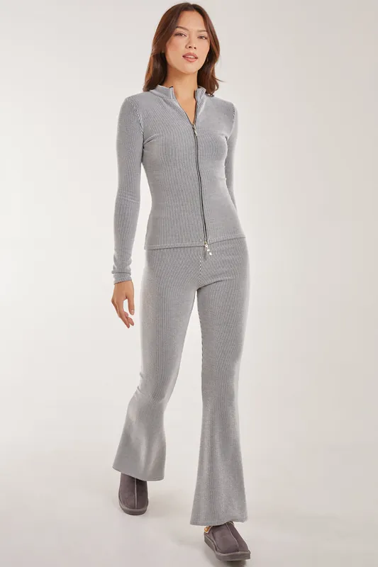 Grey Two Tone Ribbed Flares - Pink Vanilla
