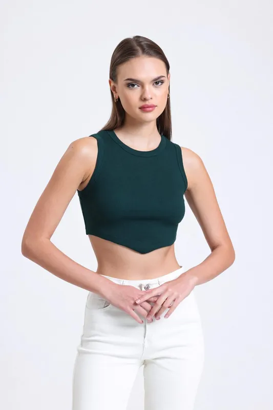 Crew Neck Crop Top with a V-Shaped Front
