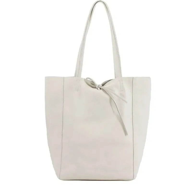 Large Genuine Italian Soft Leather Tie Closure Tote Bag - Kitise