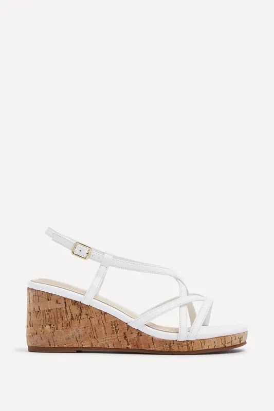 Safiya White Faux Leather Strappy Wedges - Linzi