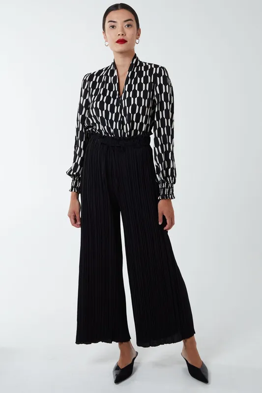 Wide Leg Pleated Trousers - Blue Vanilla