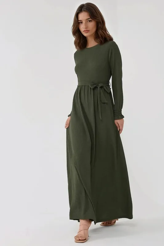 Textured Crew Neck Maxi Dress - Hiccup