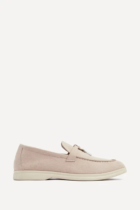 Alette Beige Faux Suede Slip On Loafers - Linzi
