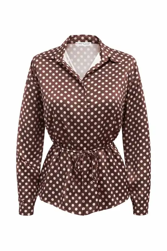 Polka Dot Tie Detail Button-Up Shirt