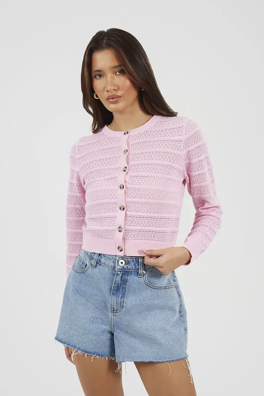 Stitch Detail Crew Neck Cardigan - Brave Soul