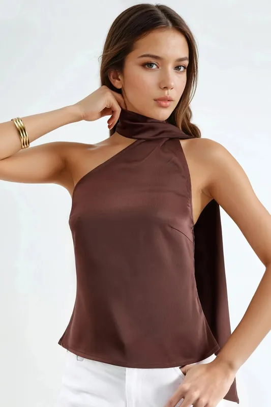 Asymmetrical Collar Satin Blouse - Hiccup