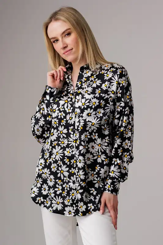 Oversized Floral Print Long Sleeve Shirt - Influence