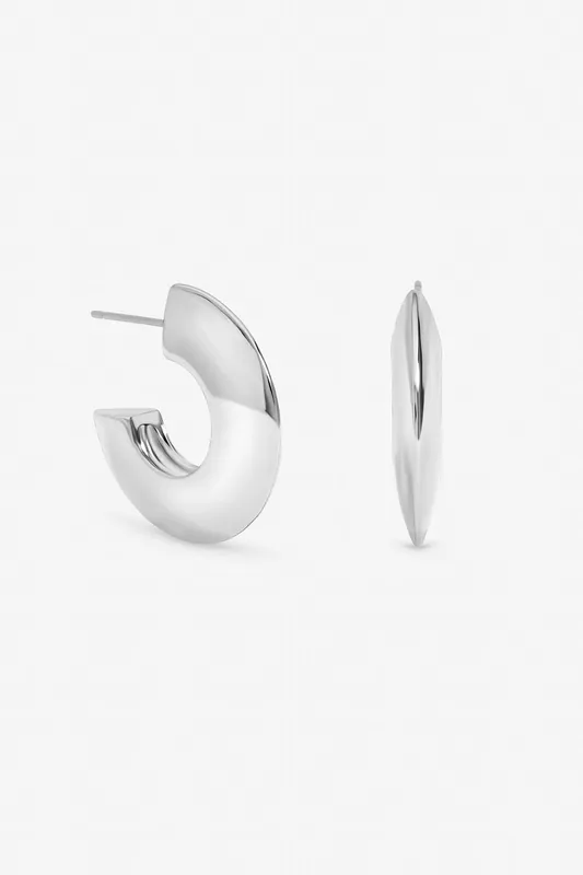 Silver Plated Flat Disk Hoop Earrings - Jon Richard
