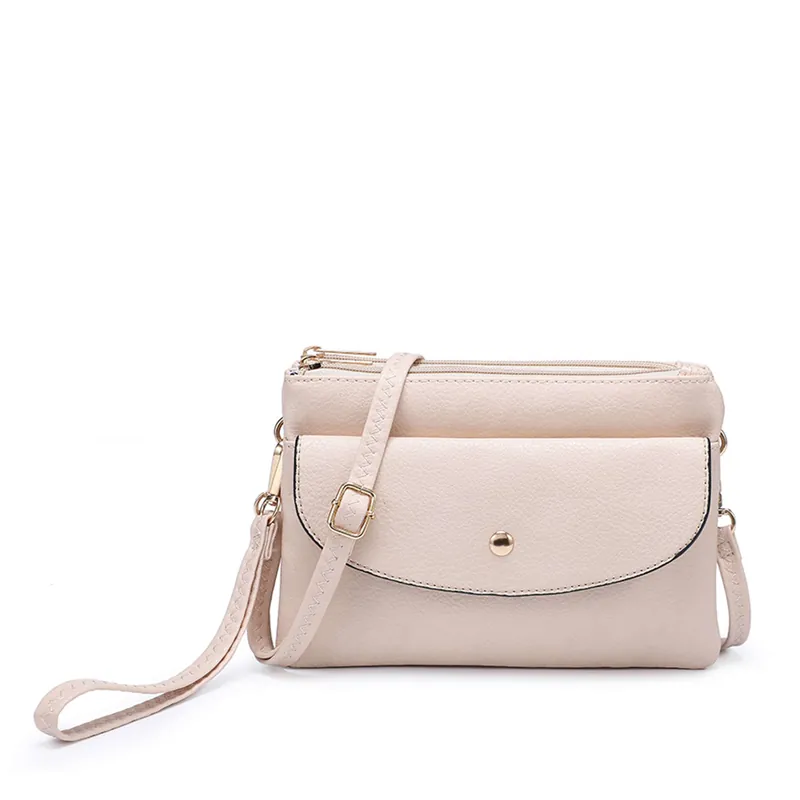 Small Double Comparments Crossbody Purse WristletBag with Front Snap Pocket - Kitise