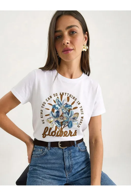 Floral Crew Neck Knitted T-Shirt
