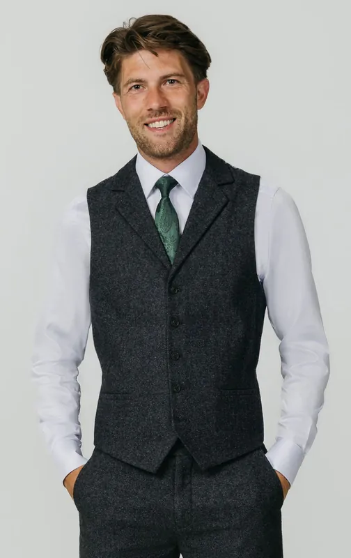 Grey Notch Lapel Donegal Tweed Waistcoat - Dobell