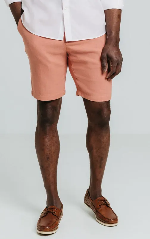 Coral Linen Twill Casual Shorts - Dobell