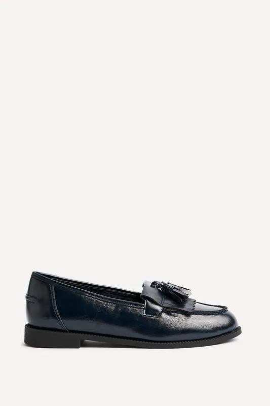 Rosemary Navy Faux Leather Classic Slip On Loafer - Linzi