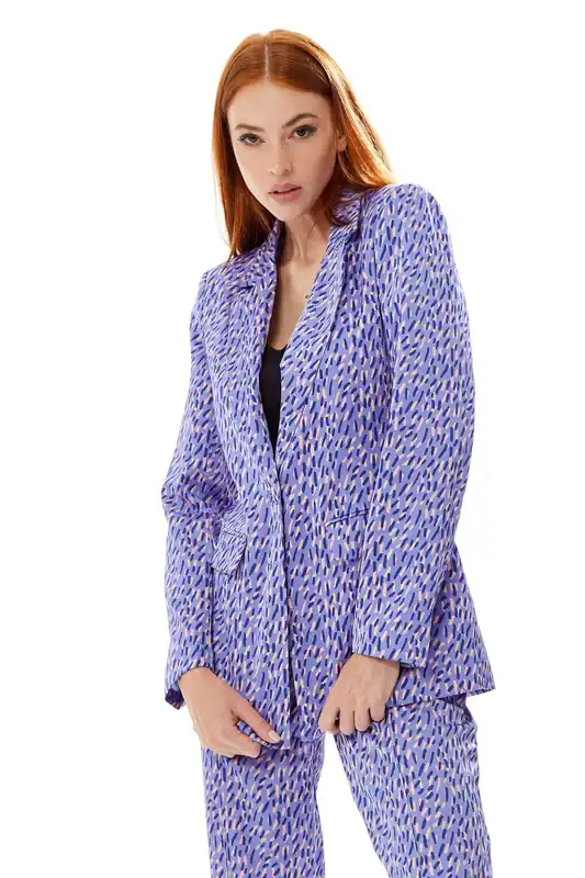 Stroke Print Blazer in Purple - Liquorish